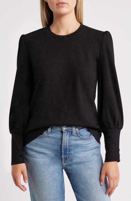 Bobeau Jacquard Balloon Sleeve Sweater in Black 