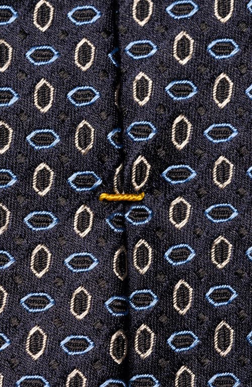 Shop Eton Neat Geometric Pattern Silk Tie In Navy