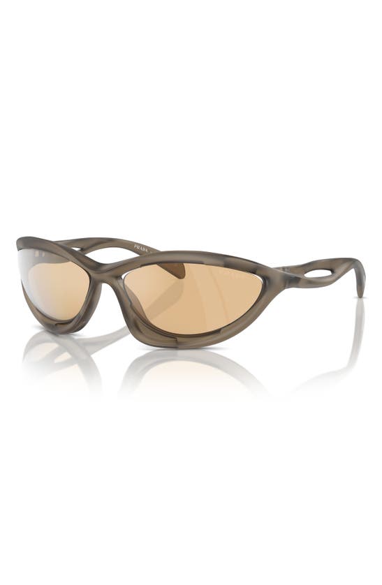Prada 63mm Oversize Cat Eye Sunglasses In Loden Frosted/ Orange Mirror