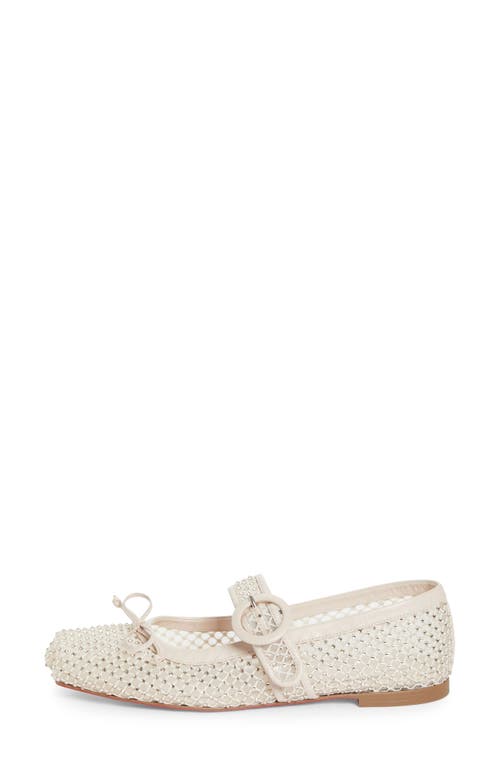 Shop Christian Louboutin Mamastrapitna Crystal Embellished Mesh Flat In Leche Silk/lin Leche