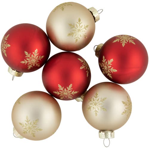 Northlight 6ct Red And Gold Snowflake Glass Ball Christmas Ornaments 2.5" In Gold