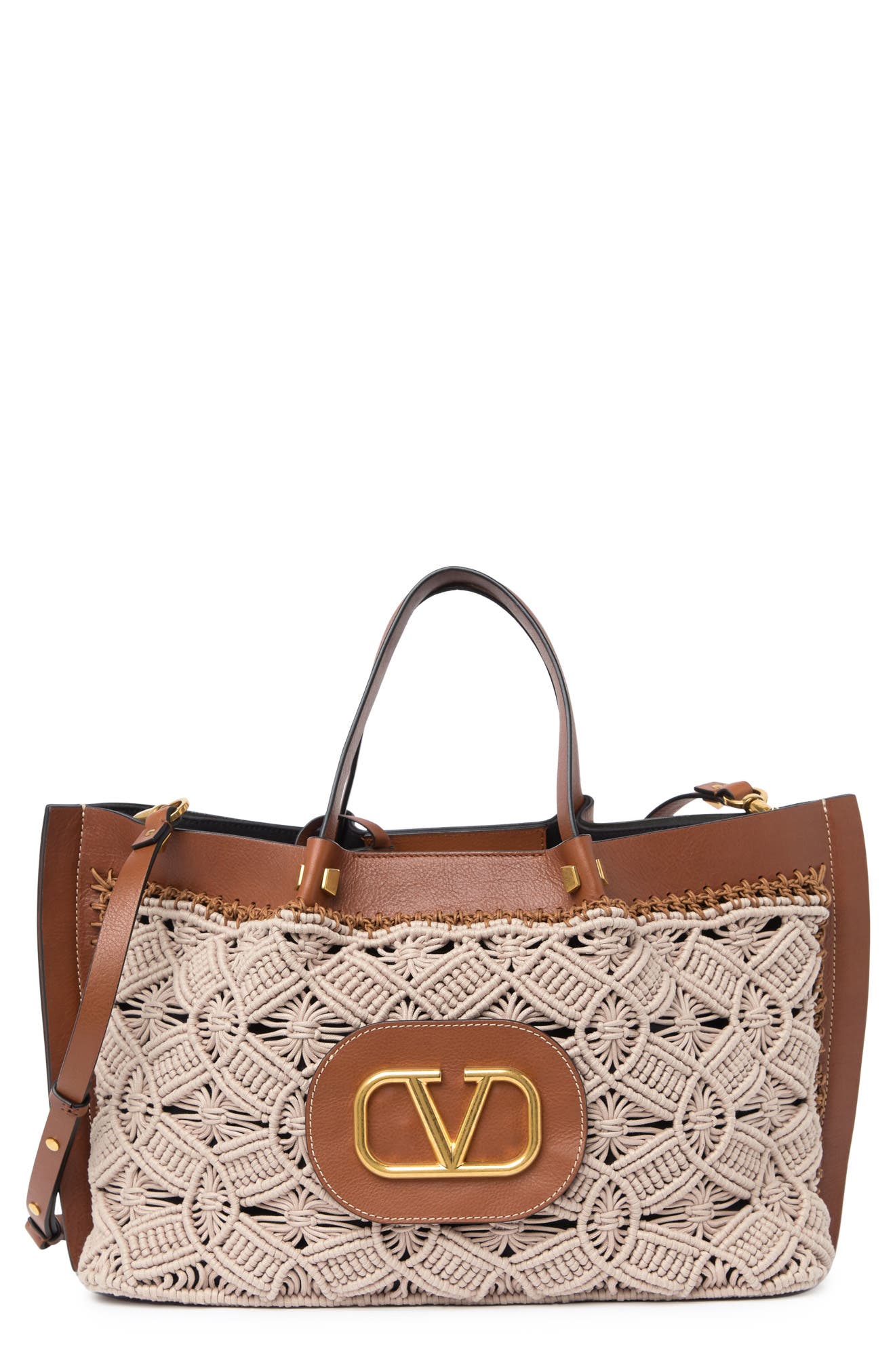 Valentino Garavani V-logo Tote Bag In Ya0 Poudre/tan/tan
