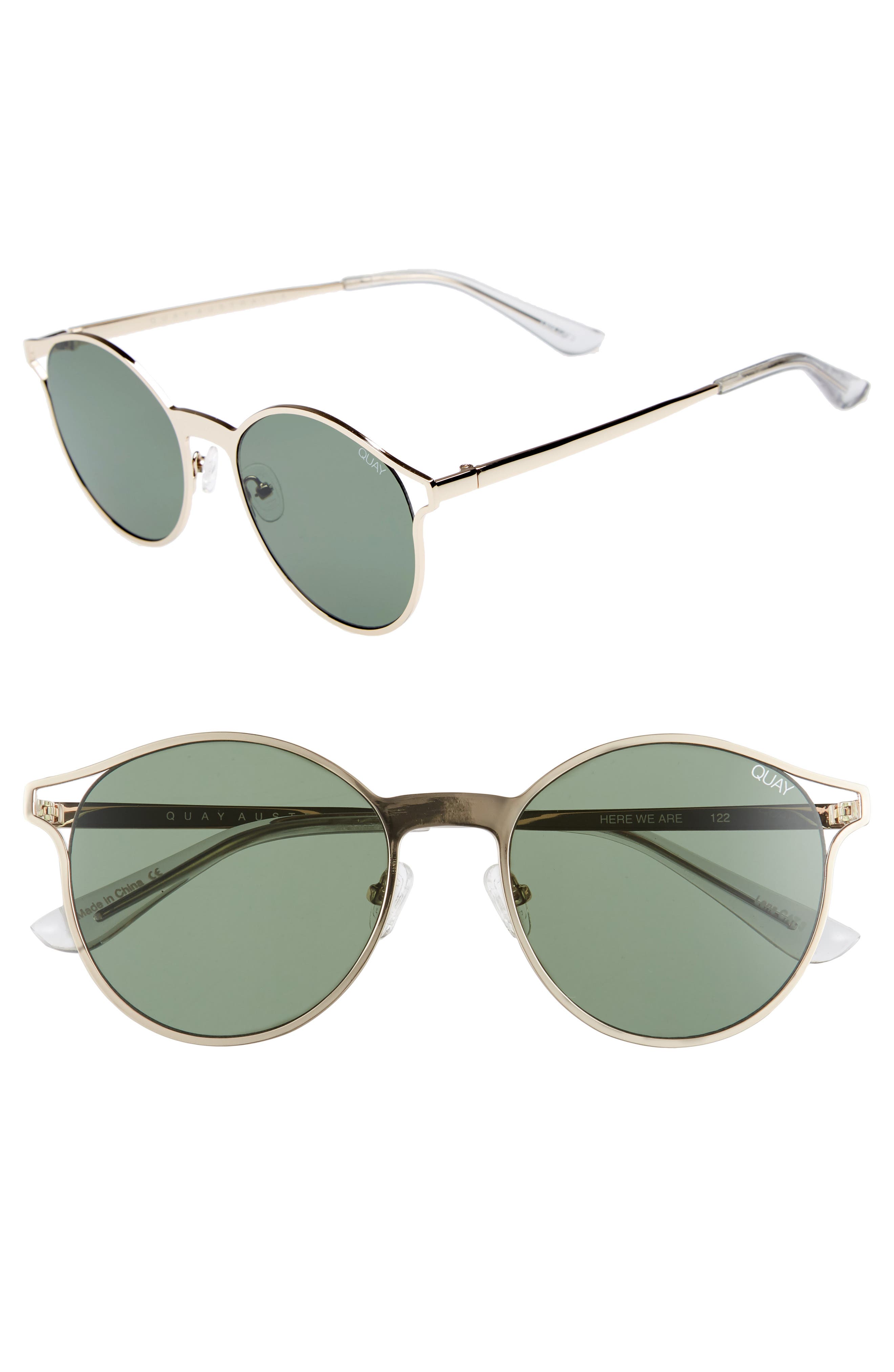 Quay Here We Are 53mm Round Sunglasses In Gold/ Grn