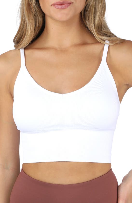 Yogalicious Ribbed Seamless Longline Sports Bra In White