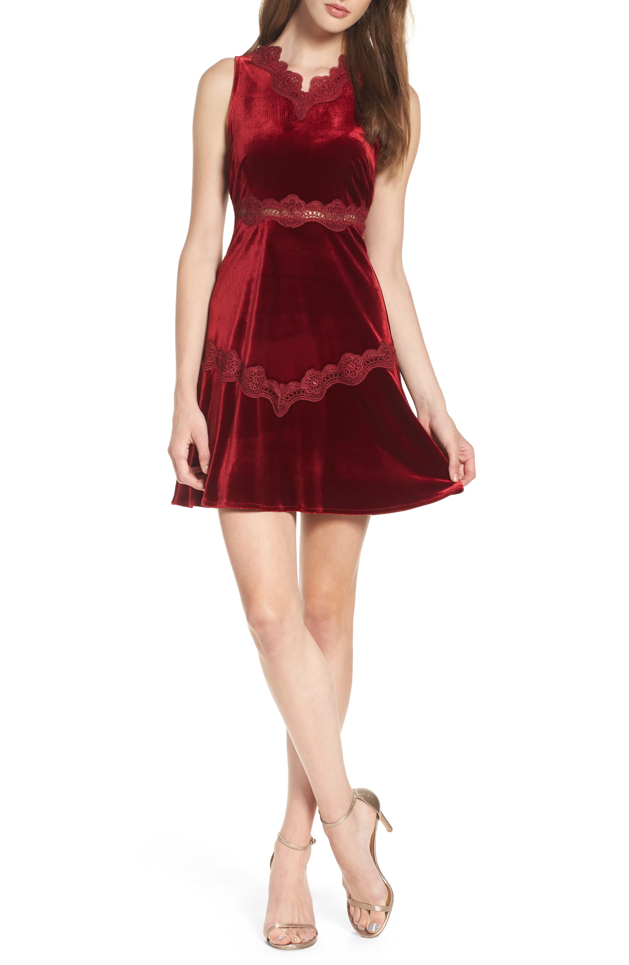 velvet fit and flare dress