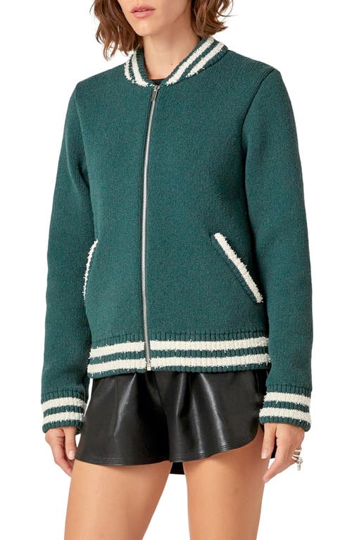 English Factory Knit Bomber Jacket In Green