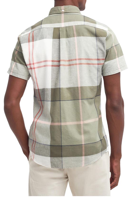 Shop Barbour Douglas Tailored Fit Plaid Short Sleeve Cotton & Linen Button-down Shirt In Glenmore Olive Tartan