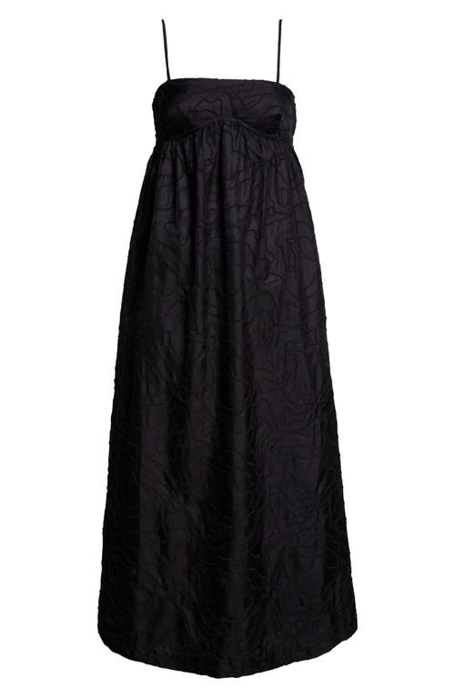 Shop Loulou Studio Cavola Embroidered Empire Waist Silk Dress In Black/black