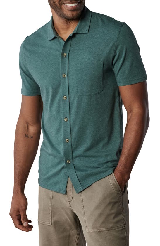 Shop The Normal Brand Puremeso Solid Short Sleeve Knit Button-up Shirt In Pine