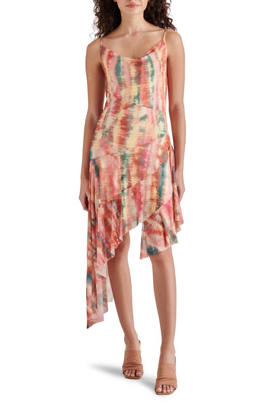 Shop Steve Madden Calla Shibori Print Asymmetric Hem Dress In Coral Multi