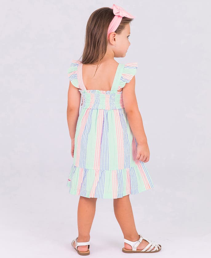 Shop Rufflebutts Baby Smocked Flutter Strap Dress In Multi-color Seersucker