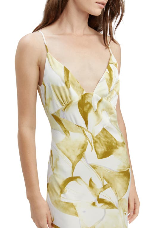 Bardot Capri Abstract Print Satin Slipdress In Green Floral