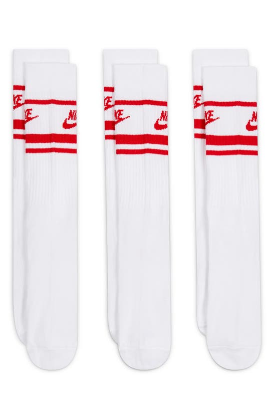 Nike 3-pack Dri-fit Everyday Essentials Crew Socks In White/ University Red