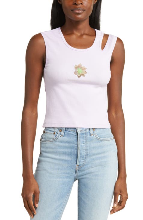 Super Natural Floral Asymmetric Cutout Crop Tank Top