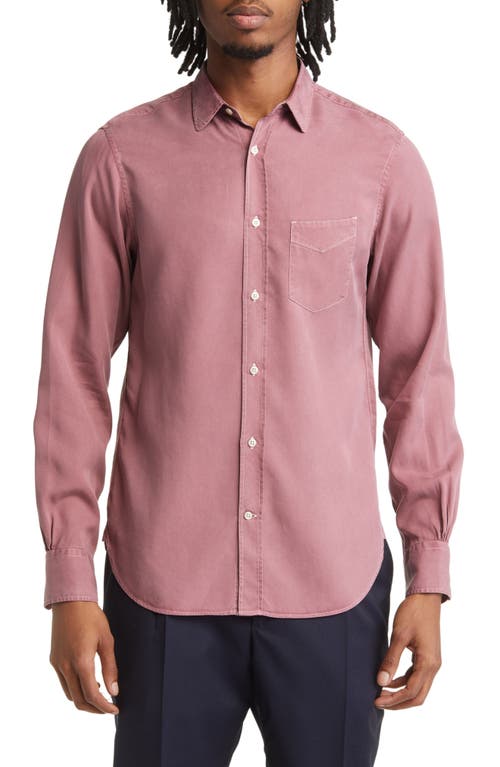 Officine Générale Garment Dyed Lyocell Button-Up Shirt Faded Burgundy at Nordstrom,