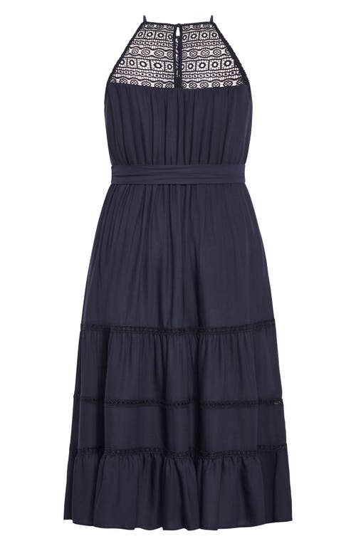 Shop City Chic Alessia Open Stitch Sleeveless Midi Dress In Navy