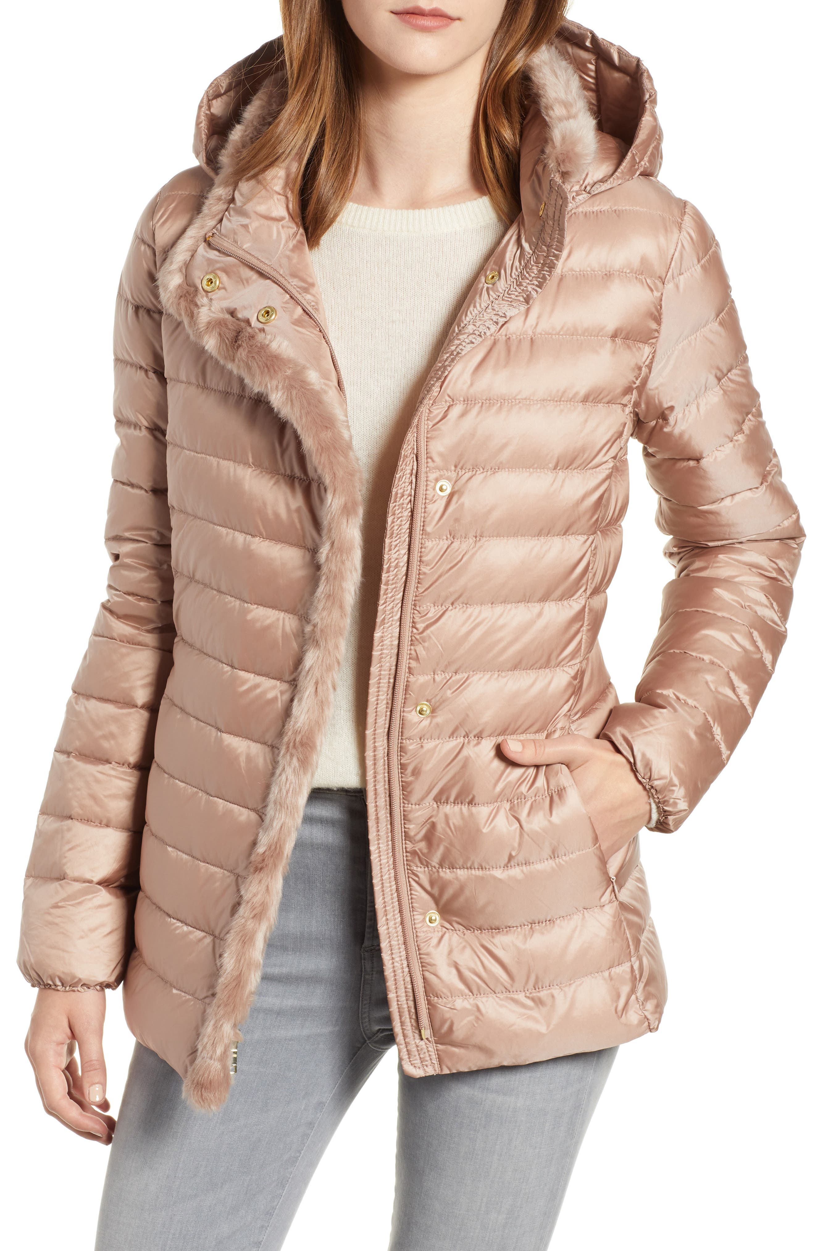 cole haan down jacket with faux fur trim