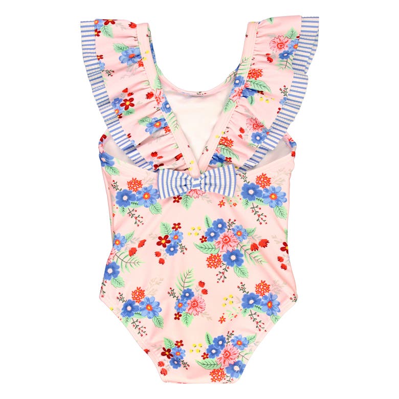 Rufflebutts Girls Ruffle V-back One Piece In Coastal Breeze Floral