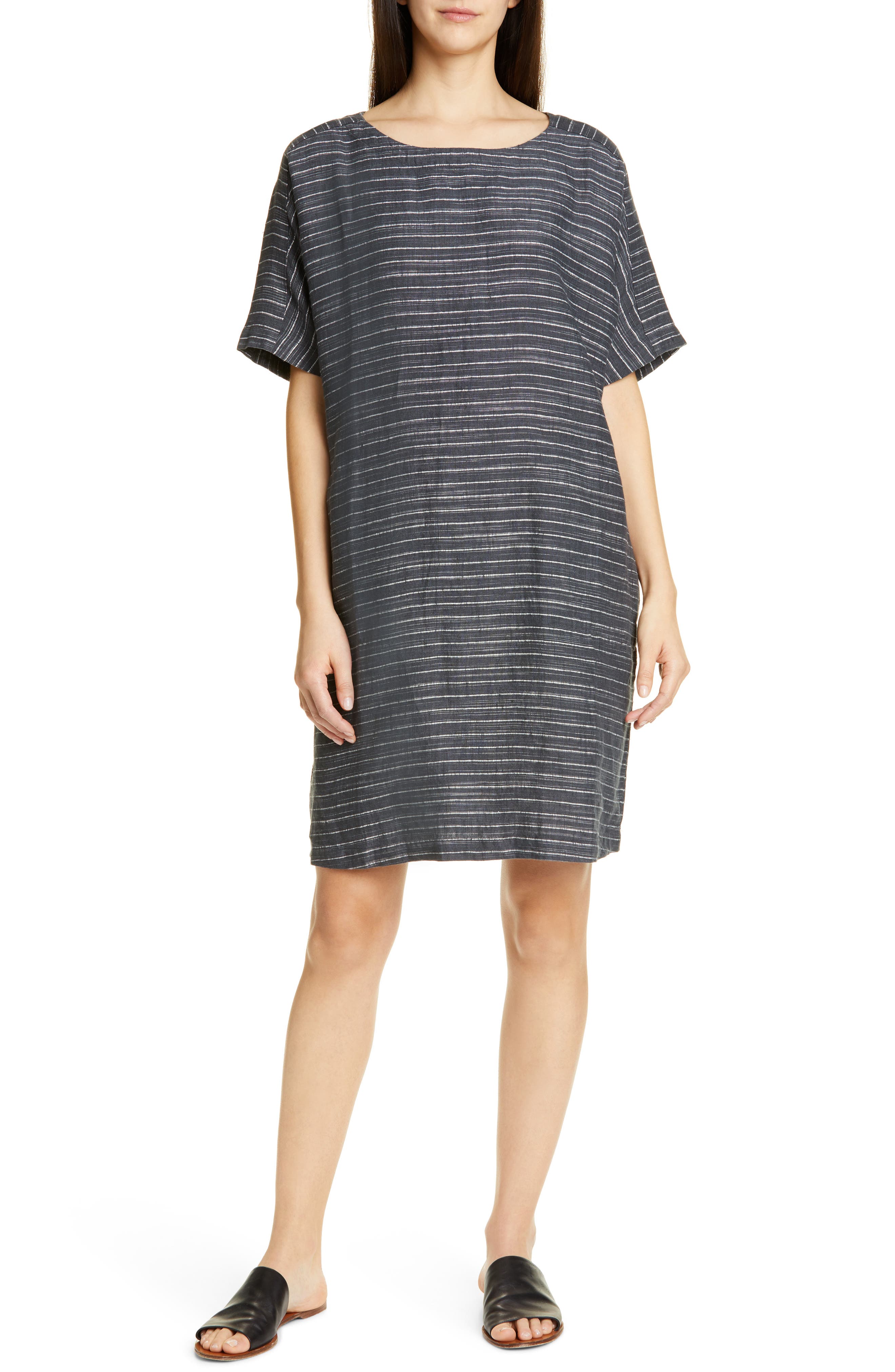 eileen fisher striped linen dress