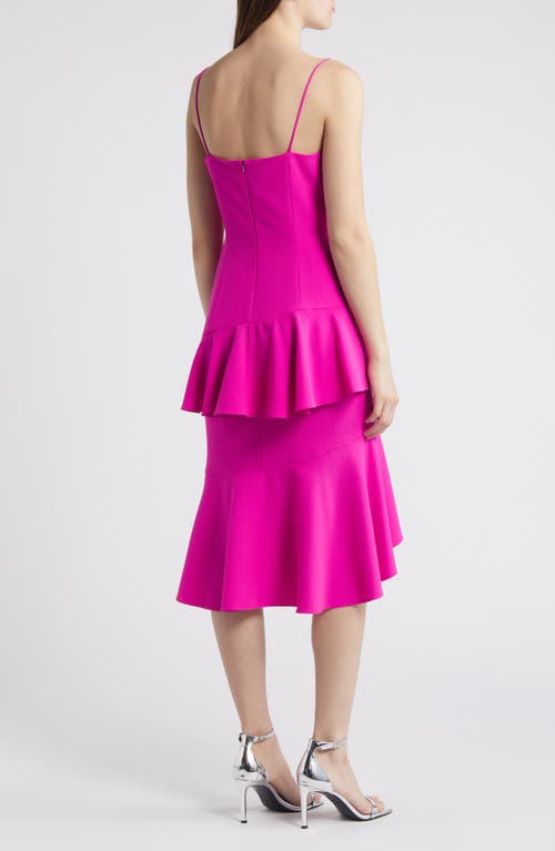 Shop Black Halo Barbados Tiered Ruffle Midi Dress In Vibrant Pink