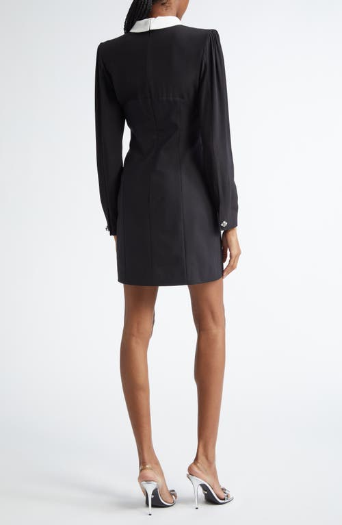 Shop Versace Contrast Collar Long Sleeve Silk Cocktail Dress In Black