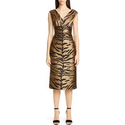 Carolina Herrera Tiger Jacquard Sheath Dress, Beige