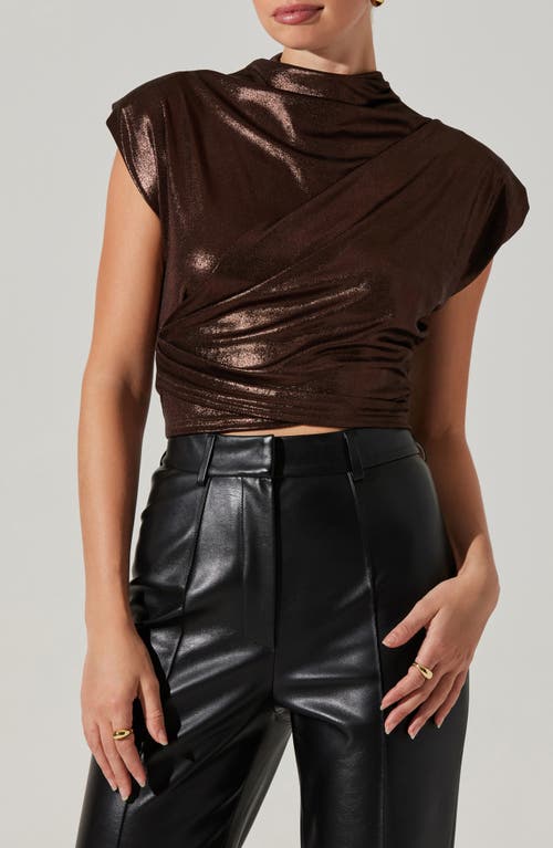 ASTR the Label Solange Metallic Cap Sleeve Shirt in Brown 