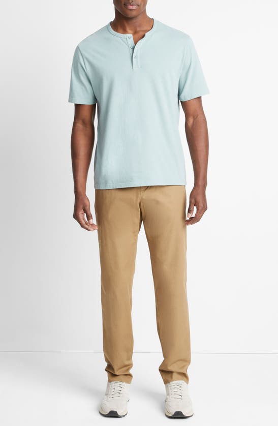 Shop Vince Garment Dyed Short Sleeve Henley In Washed Ceramic Blue