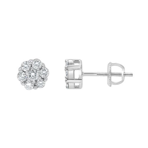 Luvmyjewelry Blossom 14k White Gold Flower Cluster Diamond Unisex Earrings In 14k White Gold