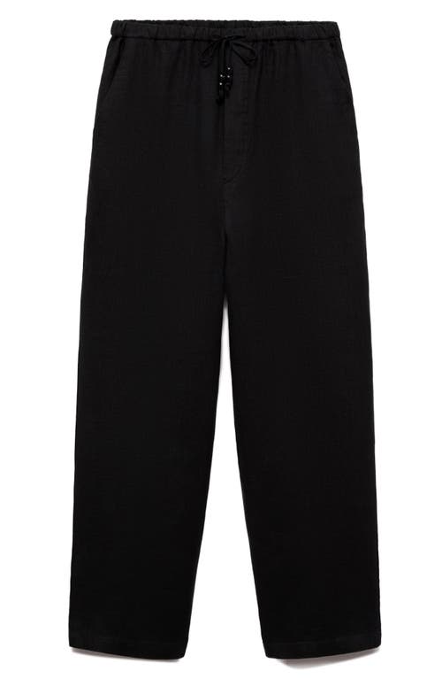 Shop Mango Linen Drawstring Pants In Black