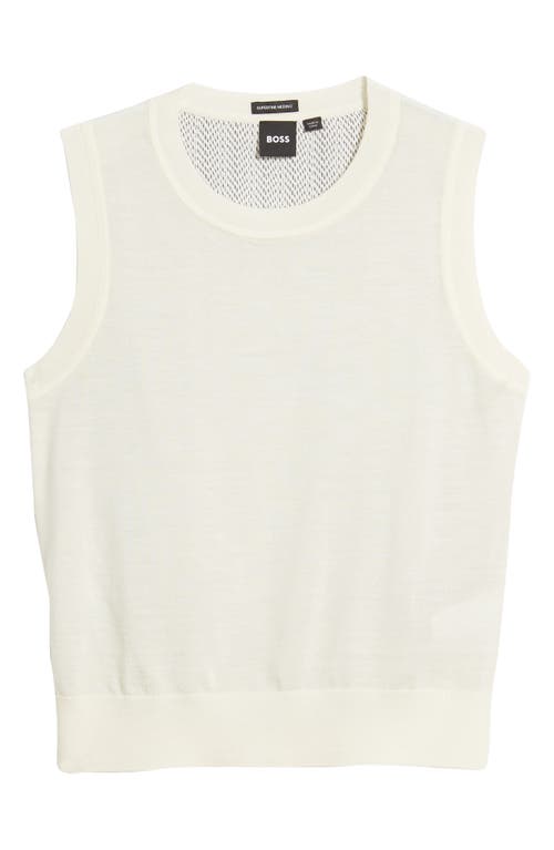 Shop Hugo Boss Boss Flatina Mixed Media Sleeveless Sweater In Soft Cream