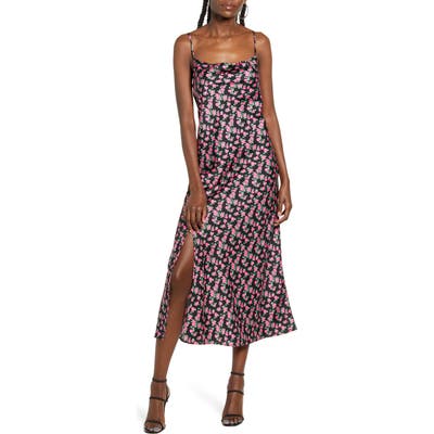 Wayf X Influencing In Color Tanner Cowl Neck Satin Slipdress, Black
