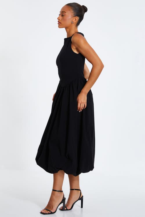 Shop Quiz Jersey And Bengaline Puffball Midi Dress In Black