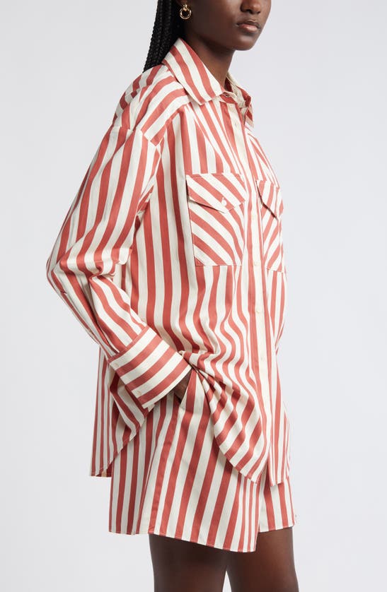 Shop Nordstrom Poplin Button-up Shirt In Rust - Ivory Cabana Stripe