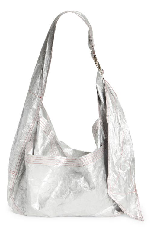 SC103 Cocoon Sac Metallic Crinkled Tote in Silver