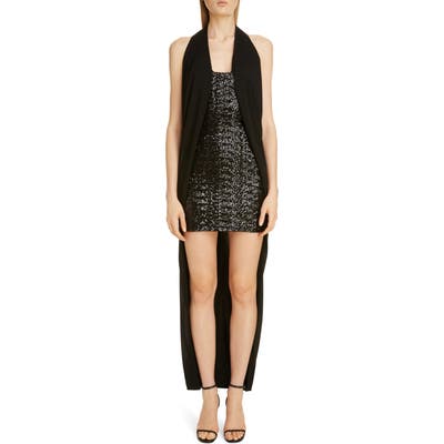 Balmain Draped Sequin Halter High/low Dress, 8 FR - Black