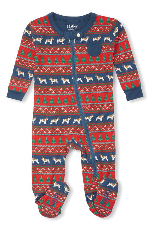 Hatley Bulldog Fair Isle Footie in Red 