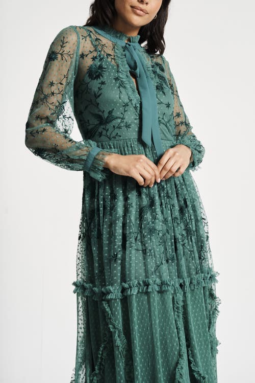 Shop Frock And Frill Floral Embroidered Maxi Gown In Green