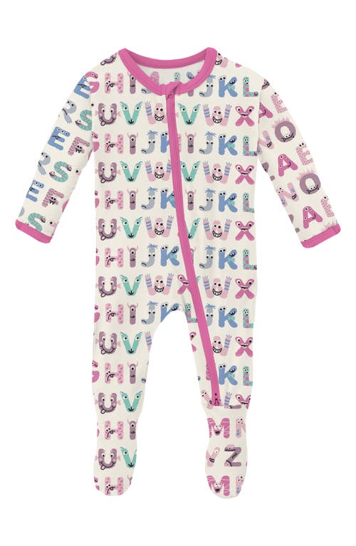 KicKee Pants Alphabet Print Fitted One-Piece Pajamas Natural Abc Monsters at Nordstrom,