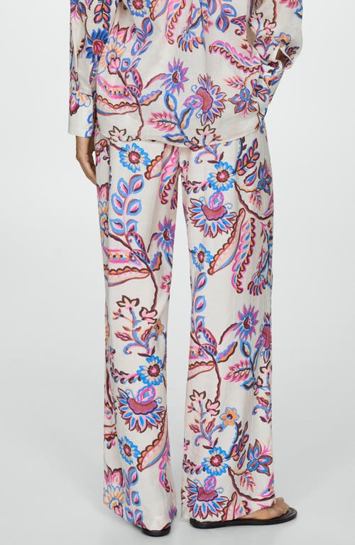 Shop Mango Floral Pants In Ecru