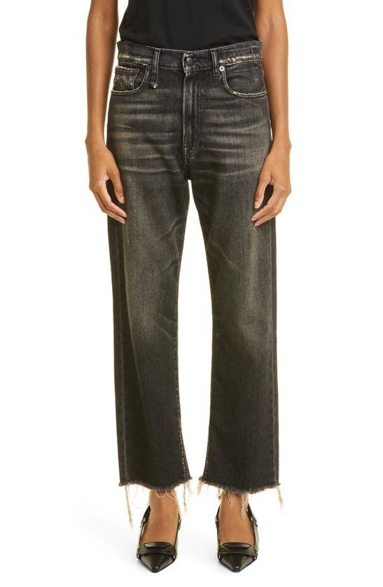 R13 Distressed Fray Hem Stretch Boyfriend Jeans In Abbey Black
