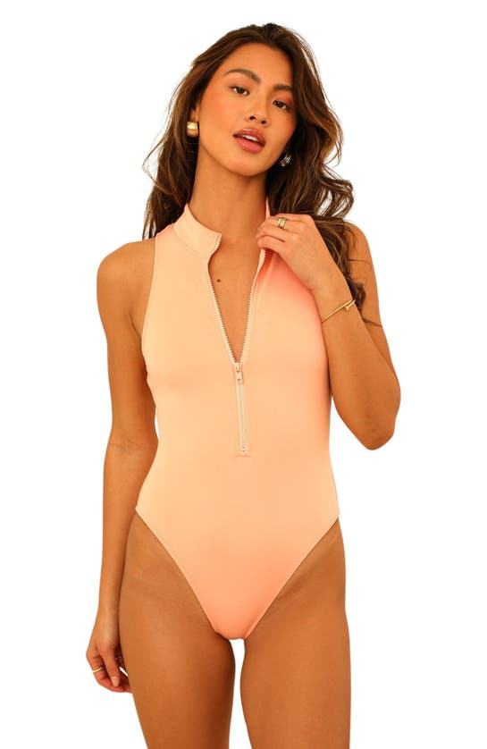 Dippin Daisys Off-shore Front Zipper Sleeveless One Piece In Sunset Pink