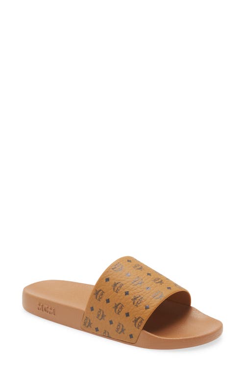MCM Monogram Slide Sandal in Cognac
