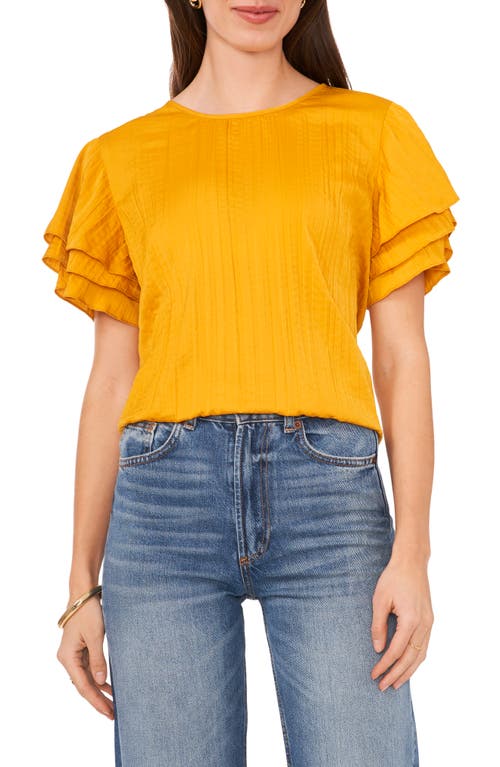 Vince Camuto Layered Flutter Sleeve Rumple Satin Top In Golden Yellow