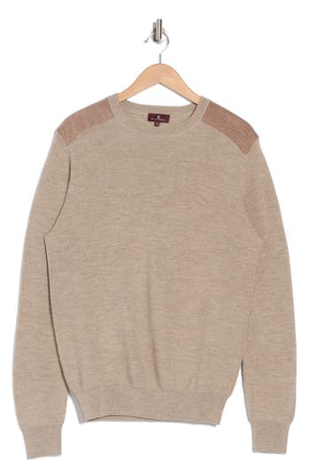 Amicale Faux Suede Patch Merino Wool Sweater In Oatmeal
