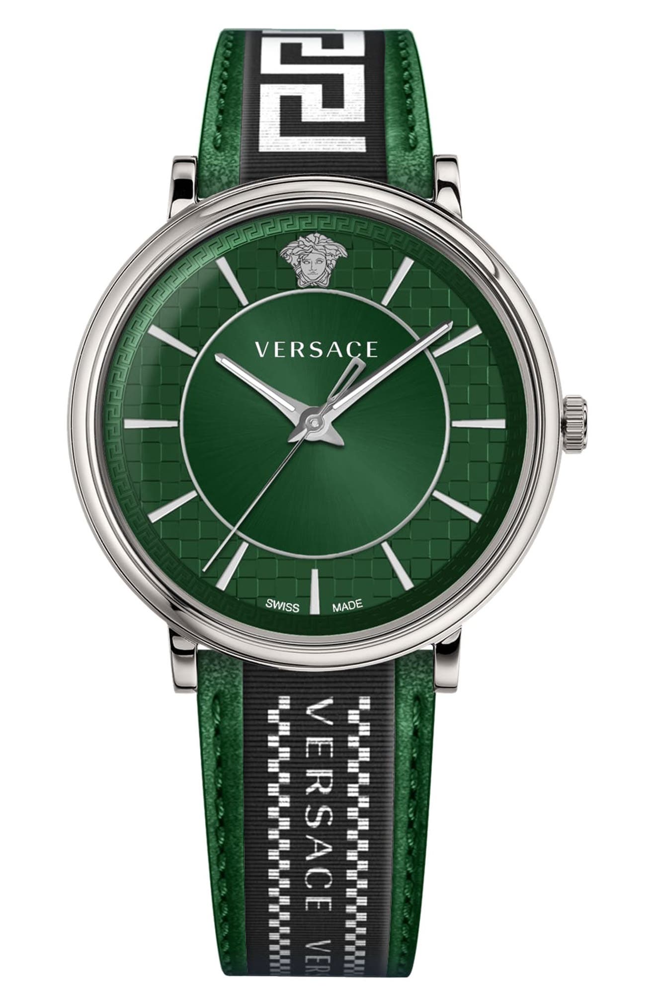 VERSACE Men's VCircle Green Dial Leather Strap Watch, 42mm Nordstromrack