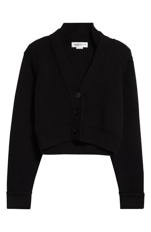 Shop Victoria Beckham V-neck Wool Blend Crop Cardigan In Black