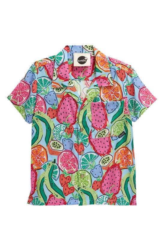 Boardies Kids' Ice & Slice Print Short Sleeve Button-up Shirt In Blue/ Pink/ Green
