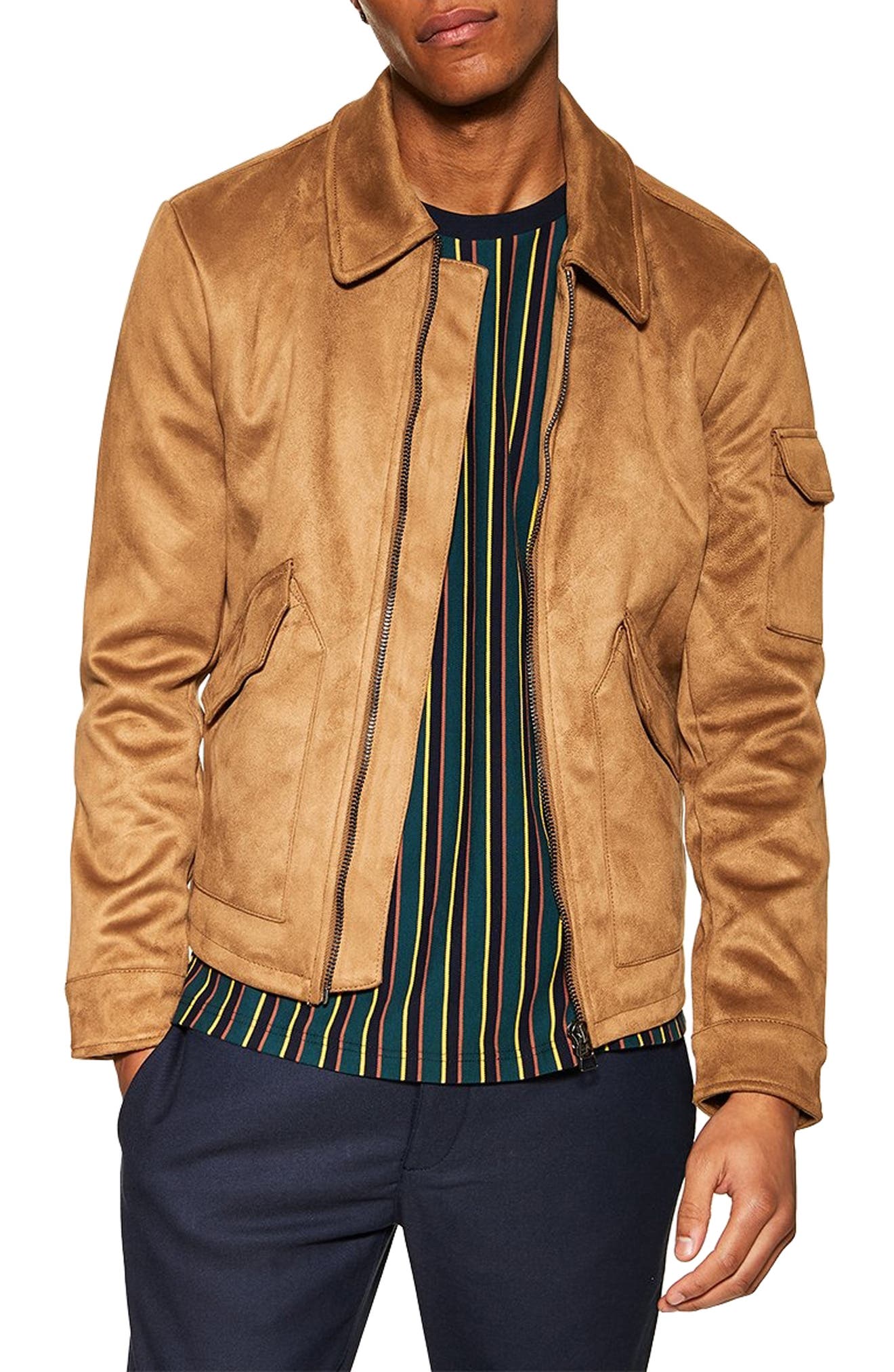 Topman Faux Suede Flight Jacket, Brown
