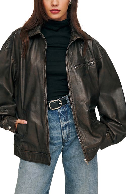 REFORMATION REFORMATION VEDA MARCO OVERSIZE LEATHER BOMBER JACKET